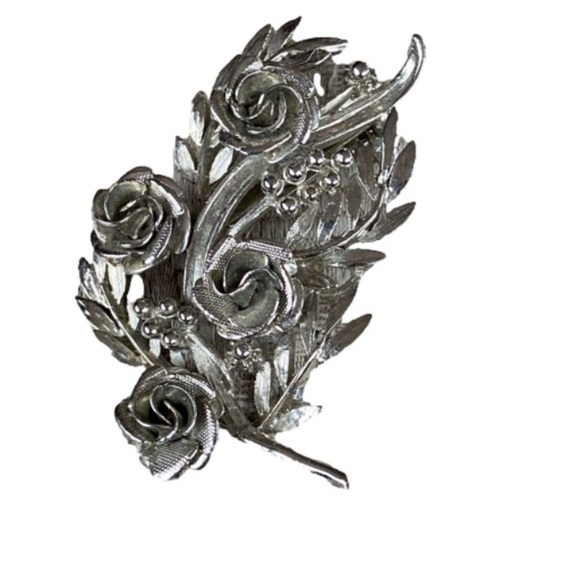 Vintage Silver Tone Roses Brooch - Picture 6 of 10